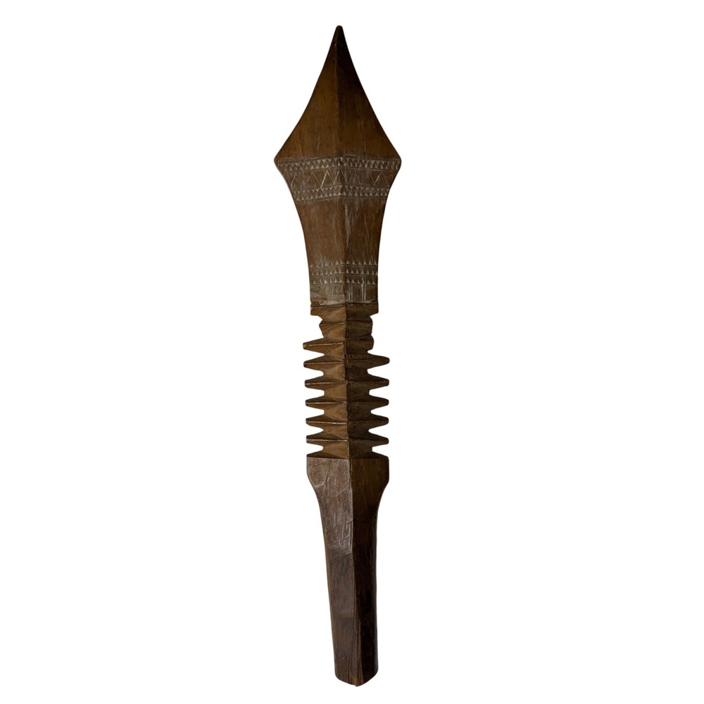 Vintage Hand Carved Wooden Tribal Spear Head Decorative Folk Art